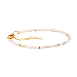 LKBEADS Natural Round Shape Smooth Cut Beads Stretchable Bracelet for Men & Women Morganite, Aquamarine & Heliodor Round Smooth Multicolor 7 Inch Adjustable Bracelet