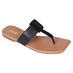 Colo Flat T-Shape Fashion Sandal's and Slipper's for Women's & Girl's NK-3 Black Size 8 UK