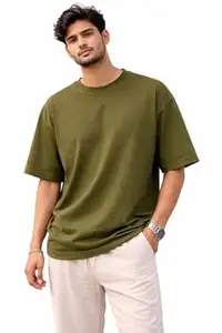 The Bare Voice Oversized Solid T-Shirt | 240 GSM Premium Cotton French Terry | Lint-Free Finish | Loop-Back Inner | Breathable & Stretchable | Unisex