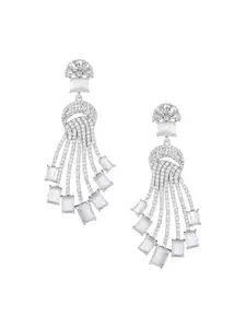 Yellow Chimes American Diamond Earrings for Women Rhodium-Plated White AD-Studded Long Danglers For Women and Girls