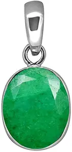 JAGDAMBA GEMS 13.00 Ratti Natural Columbian Emerald Panna Pendent Silver Plated Ashthadhatu for Men & Women AAA+ Quality