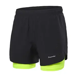 Doorslay Men's 2-in-1 Running Shorts Quick Drying Breathable Active Training Exercise Jogging Cycling Shorts with Liner pekdi