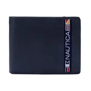 Nautica Bi Fold Slim & Light Weight Genuine Leather Men's Stylish Casual Wallet Purse with 3 Card Holder Compartment with Coin Pocket & RFID Blocking | Multi Compartment with Overflap, Navy