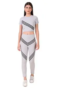 JM Women's Atheletic Gym Wear Set| Co-ord set | Top & Botton Set|Running Suit for Girls & Women (S, Silver)