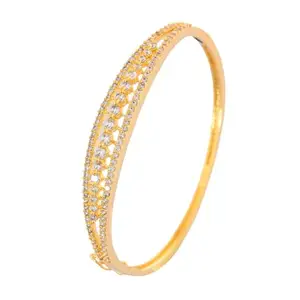 VOYLLA Sparkling Elegance Elegant Gold American Diamond Bracelet|Cuff Bracelet For Women|American Diamond Bracelet For Women|Gift For Her|Rakhi Gift For Sister|