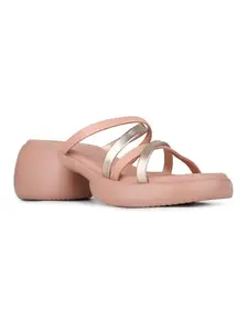Inc.5 Womens Peach Party Wear Striped Round Toe Block Heel Sandals