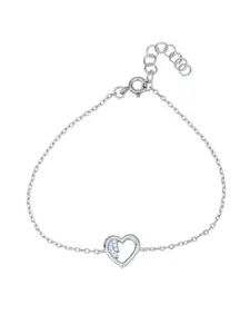 Carlton London Rhodium Plated with CZ Heart Charm Bracelet