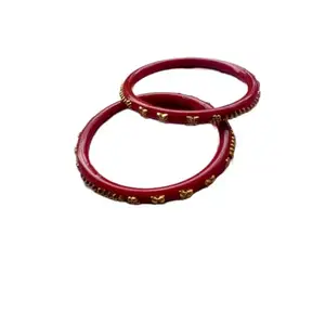 Plastic Gold Plated Red Coloured Shakha Pola Bangle Set for women pack of 2 pieces