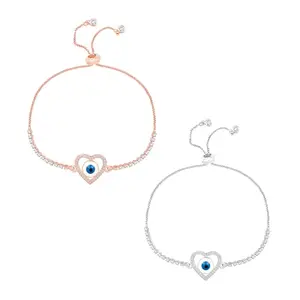 Peora Combo of Rose Gold & Silver Heart Charm Bracelet Set Gift for Women