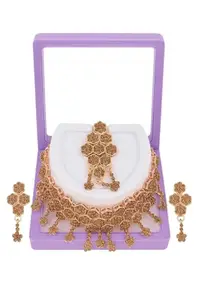 Luxury Crystal Honeycomb Choker Necklace Set, Gold-Plated, Rhinestone Embellished