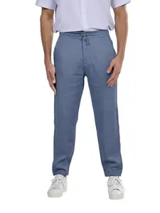 Celio Men Blue Solid Straight Fit Linen Trouser (8905550222235, Blue, 33)