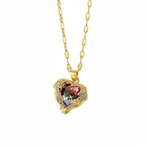 Caria Multicolor Crystal Heart Pendant Necklace for Women | 18K Gold-Plated Chain with Sparkling Accents | Fashion Jewelry for Girls & Women