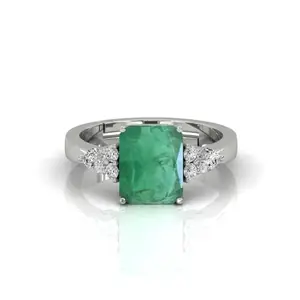 LMDLACHAMA Natural Panna Astrological Ring 8.25 Ratti 7.30 Carat Genuine and Certified Emerald Adjustable Silver Plated Ring for Women's and Men's