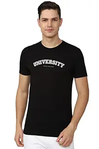 Peter England Men's Printed Slim Fit T-Shirt (PUKCUSNPL51860_Black XL)