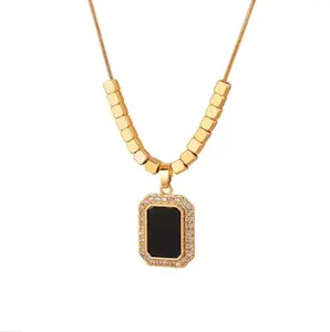 Gold Plated Stainless Steel CHF21 Emerald Diamond Pendant Necklace for Friendship Couple Wedding Gifts for Mother Sister Wife Girlfriend | Anti Tarnish Jewellery with Adjustable Length
