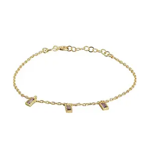 Carlton London Brass Women's Purple Gold-Plated Cubic Zirconia Charm Bracelet