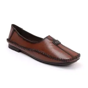 Zoom Shoes Premium Leather Comfortable Lightweight Bellies for Women with Rubber Sole Ideal for Casual Wear Brown