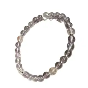 RRJEWELZ Natural Amethyst & Cherry Blossom Quartz 6mm Round Shape Smooth Cut Beads 8 Inch Stretchable Bracelet For Men & Women. Unisex Bracelet For Healing, Meditation & Luck|STBR_RR_09651_8.0