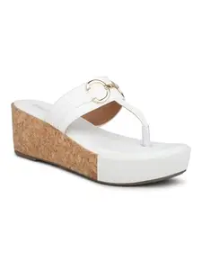 INC.5 Women White Textured Platform Sandals With Buckle Detail