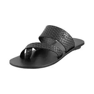 Mochi Metro Men's Black Faux Leather Stylish Strappy Everyday Chappals UK/8 Eu/42 (16-9103)