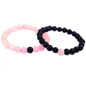 Natural Black Turumuline with Natural Rose Qwartz Bread size 8mm, Couple bracelet Combo Of 2 for Men and Women