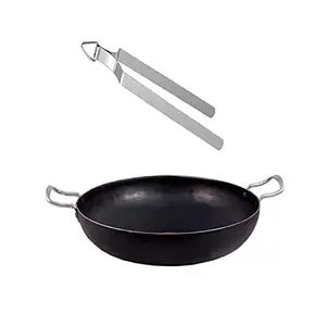 shri gaurangi Iron Kadhai deep Frying Pan for Cooking Multipurpose Kadai Heavy Base with Handle Black Color Induction Friendly 9 inch 1 PES Steel Chakla 2.25 Liter Capacity price in India.
