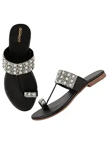 Shoetopia Womens/Girls Black Open Back One Toe Flats