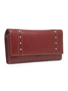 TEAKWOOD LEATHERS Two fold Wallet for Women with Card Pocket, Ladies Purse with Zipper Pocket(Red)