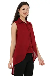 Craft Darbar Women's Two Layer Georgette Shirt Shrugs I Jacket (M, Maroon)