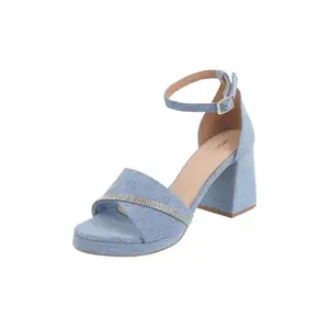 Mochi Women Light Blue Denim Block Heel Comfortable Stylish Casual Sandals UK/7 EU/40 (40-254)