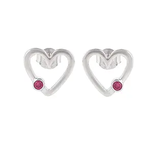 Voylla 925 Sterling Silver Valentine's Day Collection Pink Zircon Studded Heart Drop Earrings
