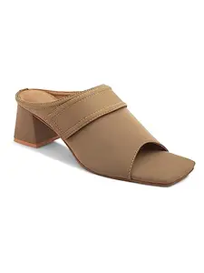 elevato basics Khaki Block Heeled Sandals with Open Toe for women In Lycra Fabric With Superior Comfort Footwear For Party and Formal Wear