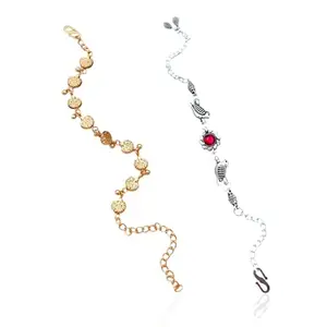 Creenara Women's Gold and silvar Shell Charm Bracelet, Fashion Link Chain Jewellery 2 pice Bracelet for Girls and Women