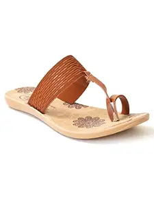 AJANTA Womens Beige & Tan Flat Sandal PU4045