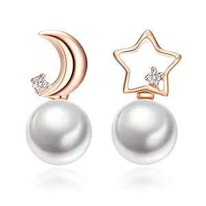 STYLISH TEENS dc jewels Amazing Moon Star Zircon Silver & Gold Plated Earrings For Women & Girls (Rose Gold)