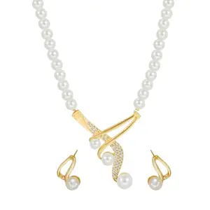 YouBella Gifts Stylish Latest Traditional Gold Plated Pearl Jwell Necklace Pendant Jewellery Set with Earrings for Girls and Women (YBNK_50622) (White)