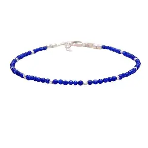 RRJEWELZ Blue Jade Bracelet for Men & Women – 2-2.5mm Round Faceted Blue Beads – 7 inch with Silver Plated Clasp – Healing, Fashion, Gift, Spiritual, Yoga|LCBR_RR_01473