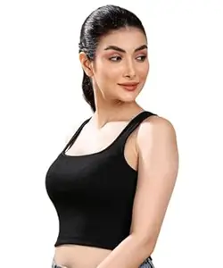 GLOWBERRY Womens & Girls Solid Ribbed V-Neck Collarless Sleeveless Slim Fit Stylish Tank Top 70% Cotton 20% Elestane 10% Polyester