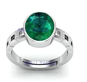 ANUJ SALES 14.25 Carat Zambian Natural Emerald Silver Ring Natural Panna/Panna Stone Original AAA Quality Gemstone Adjustable Ring Astrological Purpose for Men Women