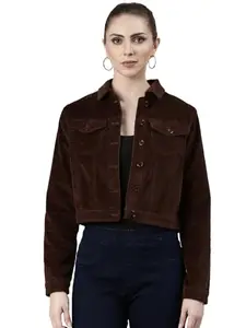 SHOWOFF Women's Spread Collar Coffee Brown Solid Tailored Jacket-IM-10550_CoffeeBrown_M
