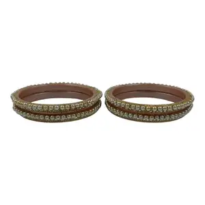 Women's Fashion Hub Elegant Pearl Studded Bangles Bracelete for Women and Girl, Set of 4, Gold Finish (2.6 inch)