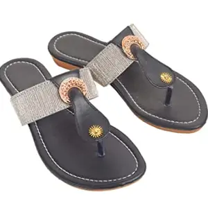 Women Comfortable Casual Flats Slipper-Sandal for Women and Girls (Black, numeric_8)