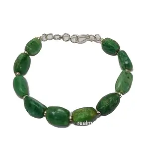 Green Jade Bracelet Hand made Lumb Cube crystal healing stone