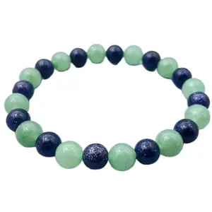 RRJEWELZ Natural Aventurine & Sandstone 8mm Round Shape Smooth Cut Beads 7.5 Inch Stretchable Bracelet For Men & Women. Unisex Bracelet For Healing, Meditation, Prosperity, Gift & Luck|STBR_RR_10660_7.5