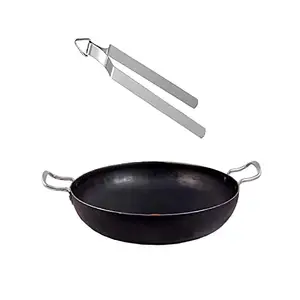 KITCHEN SHOPEE Iron deep Kadai Frying Pan for Cooking Iron Kadhai Heavy Base