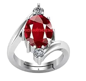 Anuj Sales Super Quality Burma Ruby Stone 3.25 Carat with Lab Tested Certified untreated Unheated Natural Manik Gemstone manikya Silver Plated Adjustable Ring for Women and Men