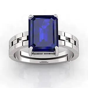 Anuj Sales 6.25 Ratti 5.00 Earth Mined AAA+ Quality Natural Blue Sapphire Neelam Panchdhatu Silver Plated Adjustable Gemstone Ring for Women's and Men's {Lab - Certified}