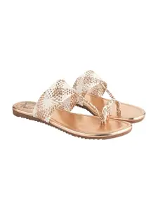 Shoetopia Ethnic Rose-Gold Kolhapuri Flats For Women & Girls /EU41