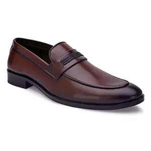 San Frissco Men's Moccasion Faux Leather Slip On Shoes Soft Cushioned Footbed with TPR Sole Lightweight, Comfortable, Durable, Flexible Perfect for Parties, Office Meeting, Gatherings - 6 (Burgundy)