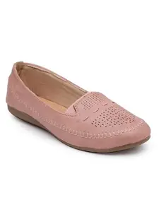 NATSHUZ Flat Bellies for Women | Slip-ON, Round Toe | Party, Casual & Formal Footwear | Bellies for Women (Peach, 4)